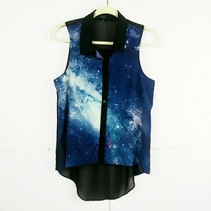 Night Sky Galaxy Sheer Hi-Lo Blouse S